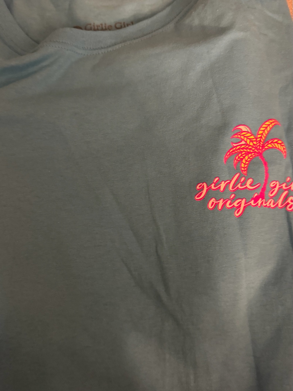 Girlie girls Short Sleeve Tee with Pink & Orange Palm Graphic